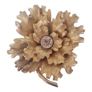Vintage Weave Leaf Flower Brooch Gold Tone